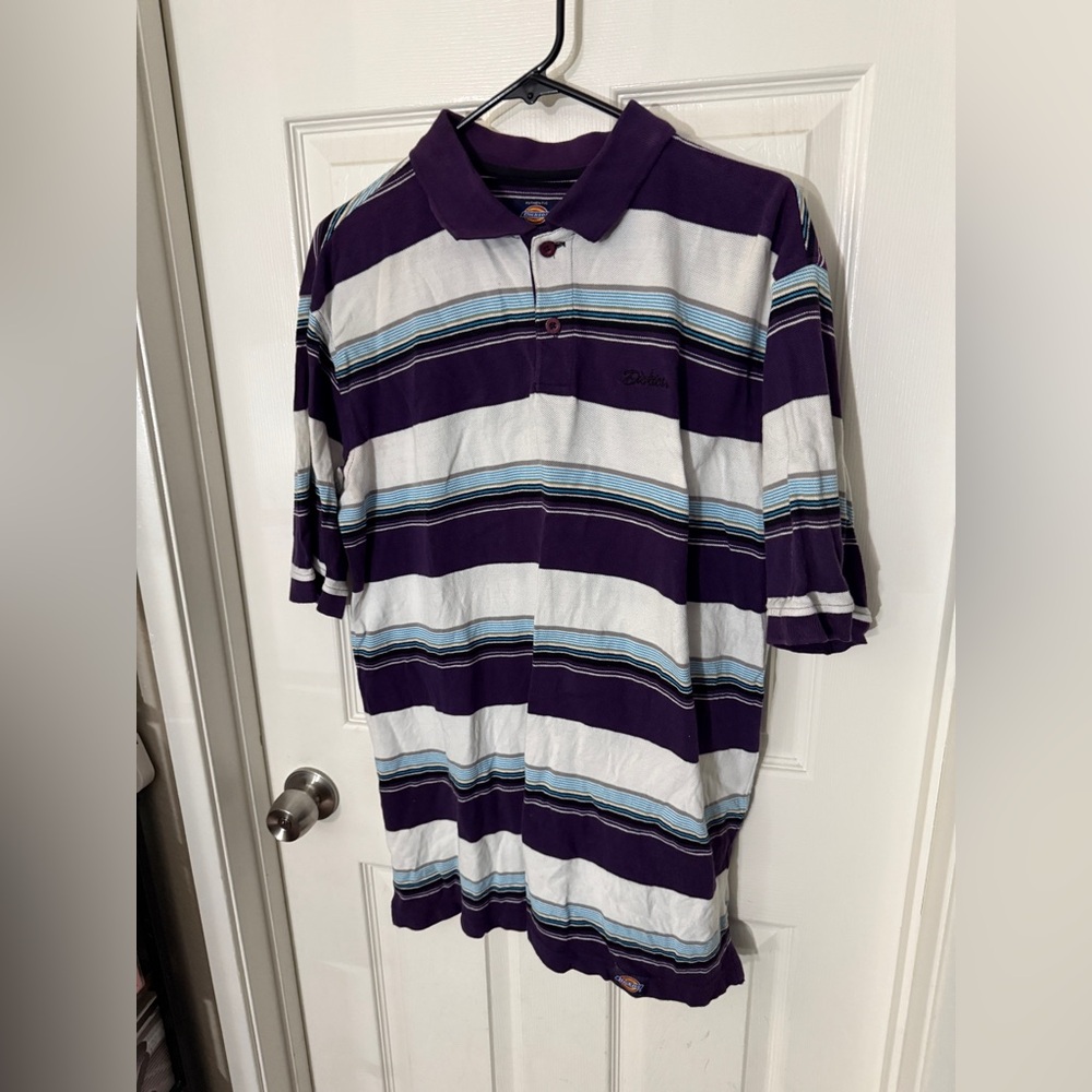Vintage Dickies Purple, Blue, and White Striped Polo Size Large